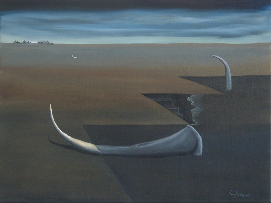 Imminence of Self is an original surreal oil painting by Calvin Nanneman exploring identity, consciousness, and the emergence of self from the unknown.